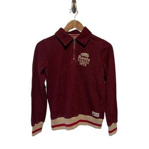 Roots Canada 1/4 Zip Pullover Shirt Womens XS Maroon Varsity Stripes Long Sleeve